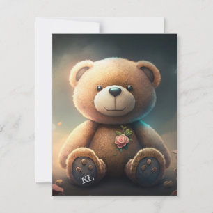 Niedlicher Teddybär mit rosa rosa Typografie KI Ar