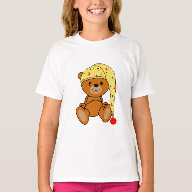 Niedlicher Teddybär mit Schlafkappe T-Shirt (Vorderseite)
