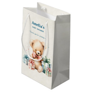 Niedlicher Teddybär mit verschnürter Präsenzdusche Kleine Geschenktüte