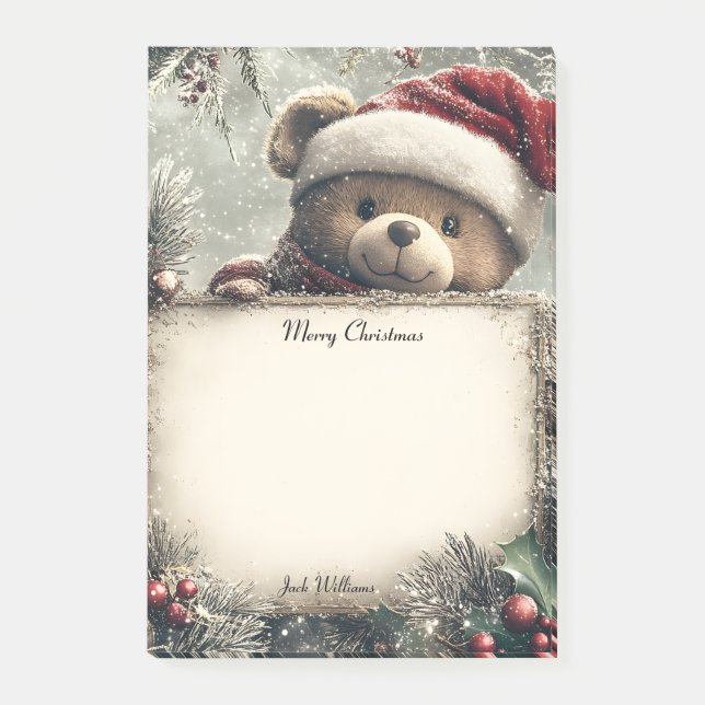 Niedlicher Teddybär mit Weihnachtsdekorationen - F Post-it Klebezettel (Vorderseite)