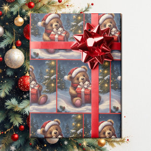 Niedlicher Teddybär mit Weihnachtsgeschenk Geschenkpapier