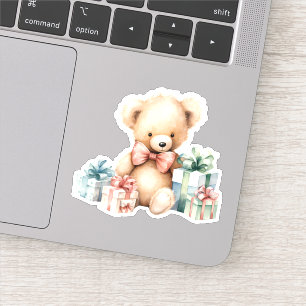 Niedlicher Teddybär mit Weihnachtsgeschenken Aufkleber