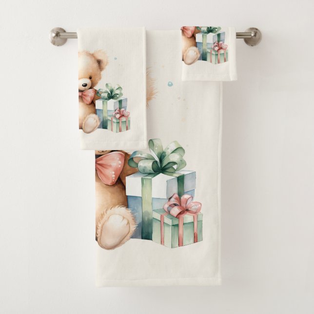 Niedlicher Teddybär mit Weihnachtsgeschenken Badhandtuch Set (Insitu)