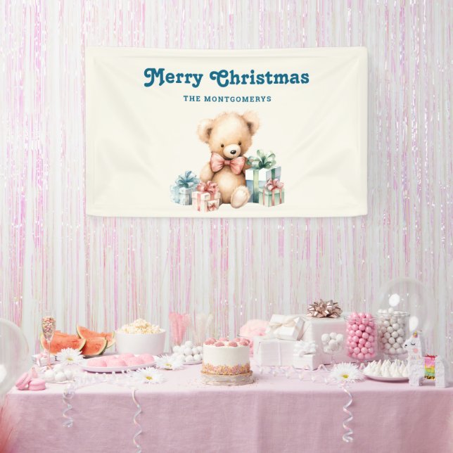 Niedlicher Teddybär mit Weihnachtsgeschenken Banner (Party)
