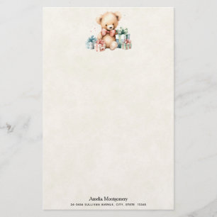Niedlicher Teddybär mit Weihnachtsgeschenken Briefpapier