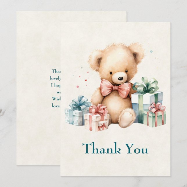 Niedlicher Teddybär mit Weihnachtsgeschenken Dankeskarte (Vorne/Hinten)
