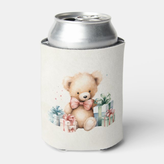 Niedlicher Teddybär mit Weihnachtsgeschenken Dosenkühler (Kanne Vorderseite)