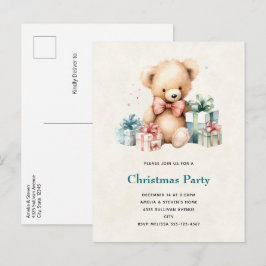Niedlicher Teddybär mit Weihnachtsgeschenken Einladungspostkarte