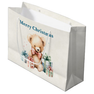 Niedlicher Teddybär mit Weihnachtsgeschenken Große Geschenktüte