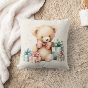 Niedlicher Teddybär mit Weihnachtsgeschenken Kissen