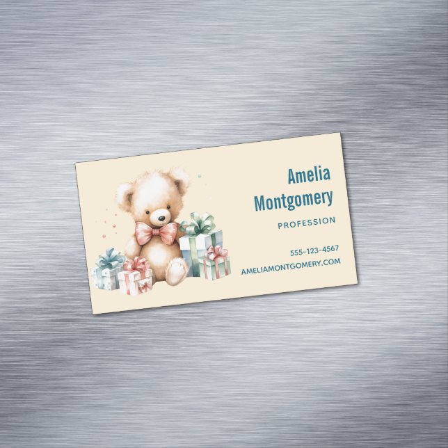 Niedlicher Teddybär mit Weihnachtsgeschenken Magnetische Visitenkarte (Beispiel)
