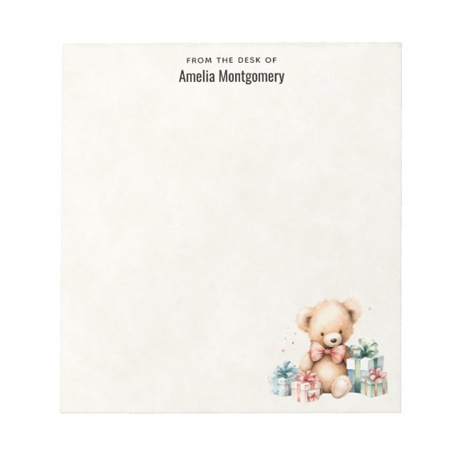 Niedlicher Teddybär mit Weihnachtsgeschenken Notizblock (Vorderseite)