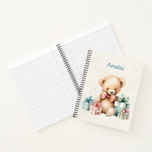 Niedlicher Teddybär mit Weihnachtsgeschenken Notizbuch