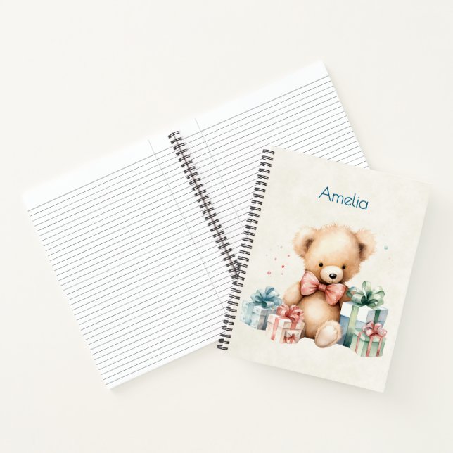 Niedlicher Teddybär mit Weihnachtsgeschenken Notizbuch (Innenseite)