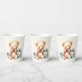 Niedlicher Teddybär mit Weihnachtsgeschenken Pappbecher