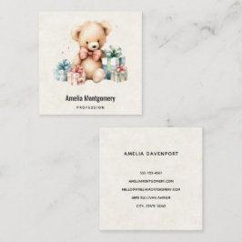 Niedlicher Teddybär mit Weihnachtsgeschenken Quadratische Visitenkarte