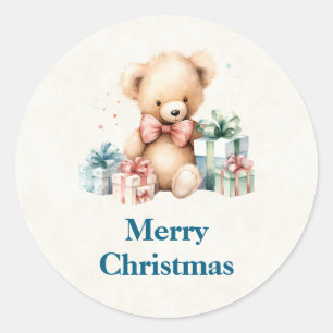 Niedlicher Teddybär mit Weihnachtsgeschenken Runder Aufkleber