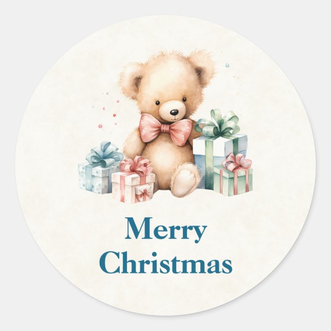 Niedlicher Teddybär mit Weihnachtsgeschenken Runder Aufkleber (Vorderseite)