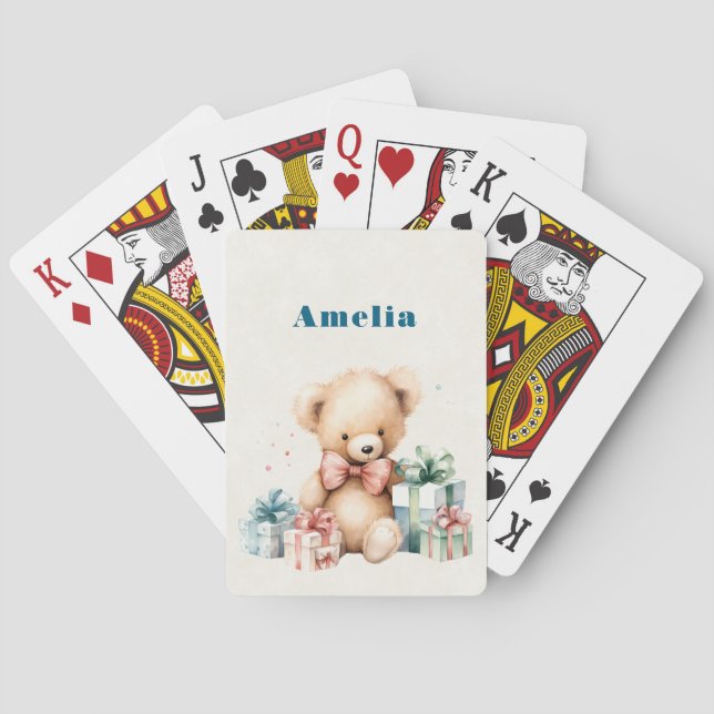 Niedlicher Teddybär mit Weihnachtsgeschenken Spielkarten (Rückseite)