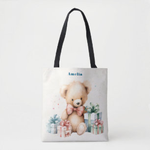 Niedlicher Teddybär mit Weihnachtsgeschenken Tasche