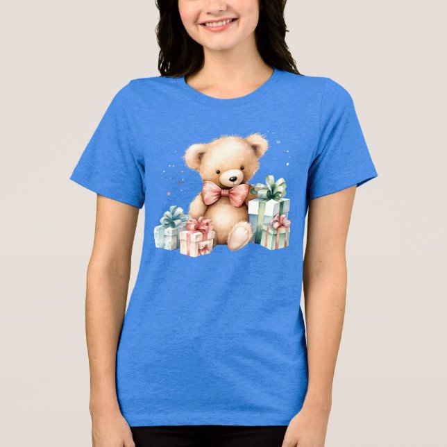 Niedlicher Teddybär mit Weihnachtsgeschenken Tri-Blend Shirt (Vorderseite)