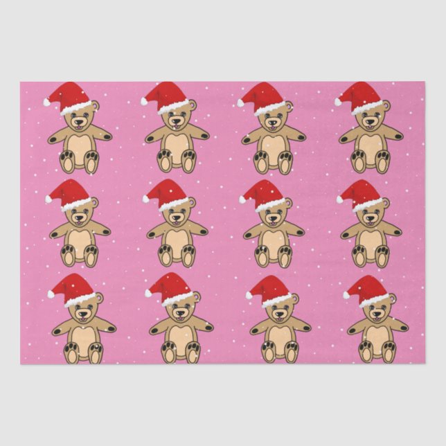 Niedlicher Teddybär mit Weihnachtsmannmütze Rosa W Seidenpapier (Vorderseite)
