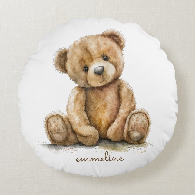 Niedlicher Teddybär Personalisiert Rundes Kissen (Vorderseite)