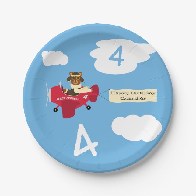 Niedlicher Teddybär Pilot Individuelle Name und Al Pappteller (Vorderseite)