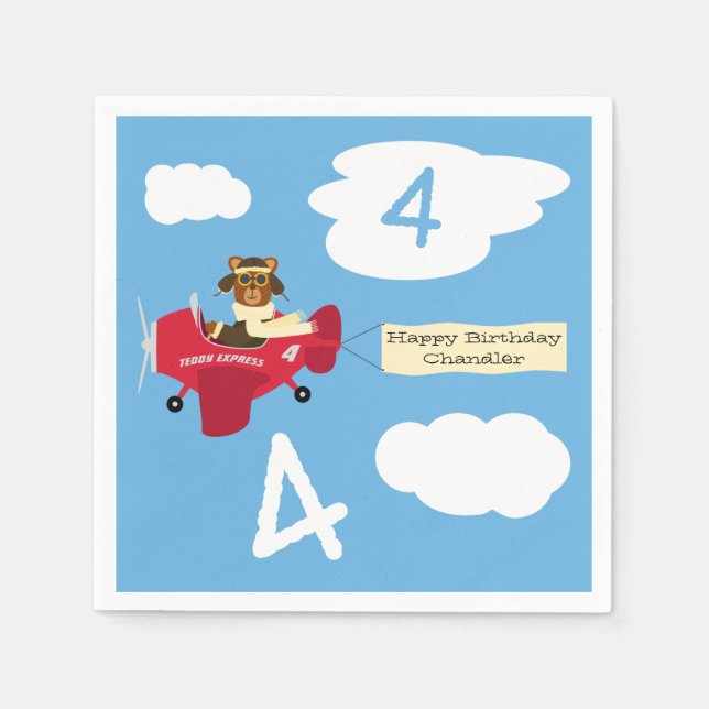 Niedlicher Teddybär Pilot Individuelle Name und Al Serviette (Vorderseite)