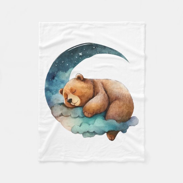 Niedlicher Teddybär Schlafen auf dem Crescent Mond Fleecedecke (Vorderseite)