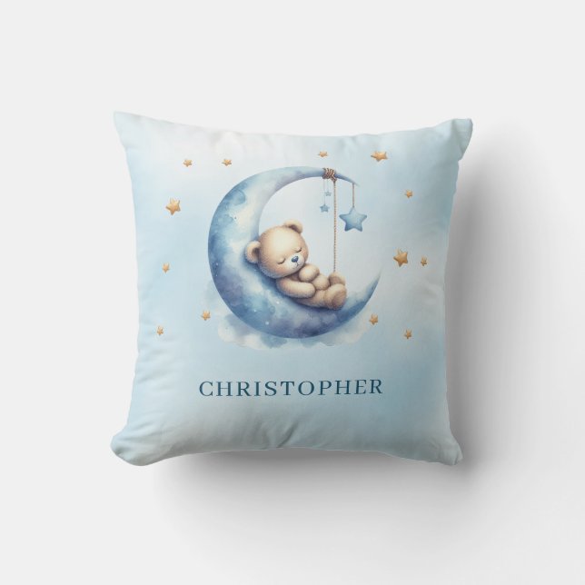 Niedlicher Teddybär über dem Mond Kissen (Vorderseite)