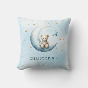 Niedlicher Teddybär über dem Mond Kissen