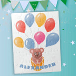 Niedlicher Teddybär und Balloons Name Kid<br><div class="desc">Niedlicher Teddy Bär und Balloons Kid`s Name Puzzle. Balloons in Blau,  Rot,  Rosa und Gelb. Niedlicher Teddybär zeichnend. Füge Deinen Namen hinzu.</div>