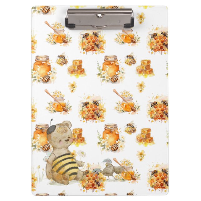 niedlicher Teddybär und Bienen Klemmbrett (Vorderseite)