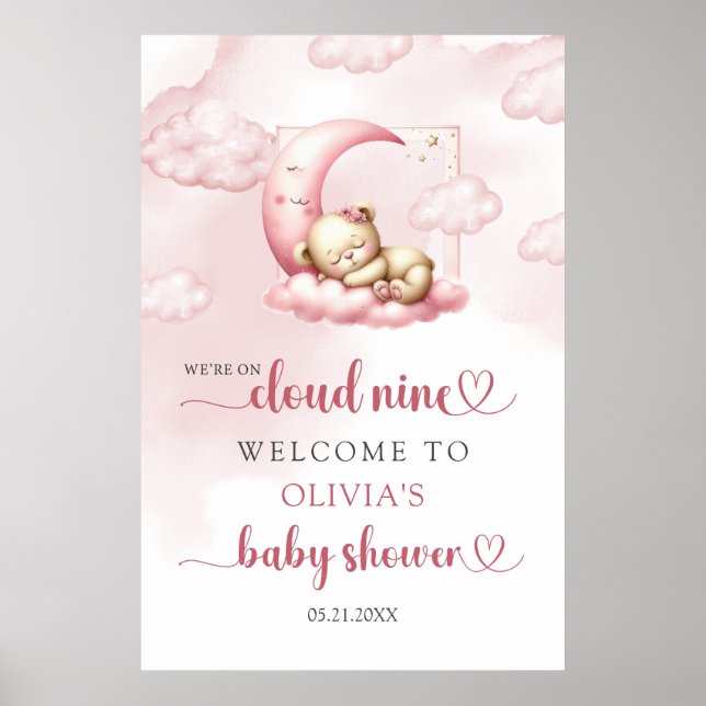 Niedlicher Teddybär Wolke 9 Rosa Empfang Poster (Vorne)