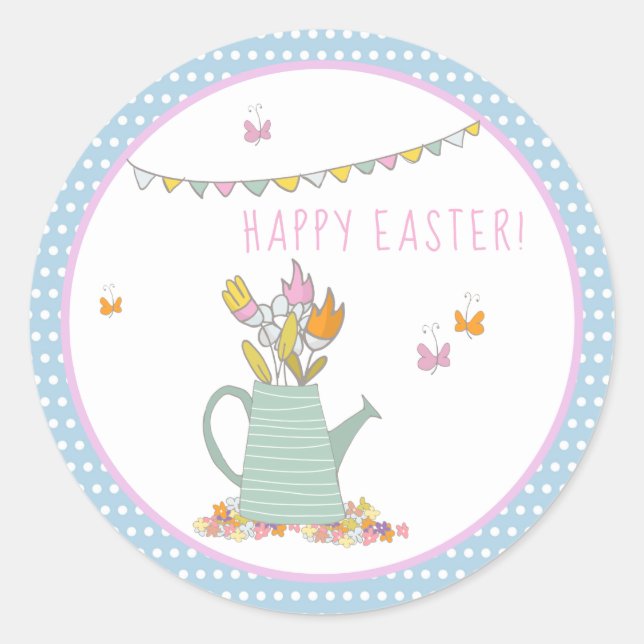 Niedlicher Tee mit Blume und Schmetterlingen - Ost Runder Aufkleber (Vorderseite)