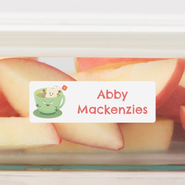 Niedlicher Teebecher-Comic-Charakter personalisier Etiketten (Befestigt)