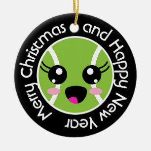 Niedlicher Tennisball mit Weihnachtswunsch, kunden Keramik Ornament