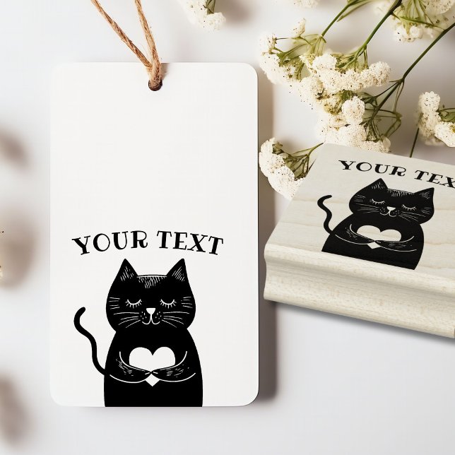 Niedlicher Text mit schwarzer Katze mit Herz Gummistempel (Von Creator hochgeladen)