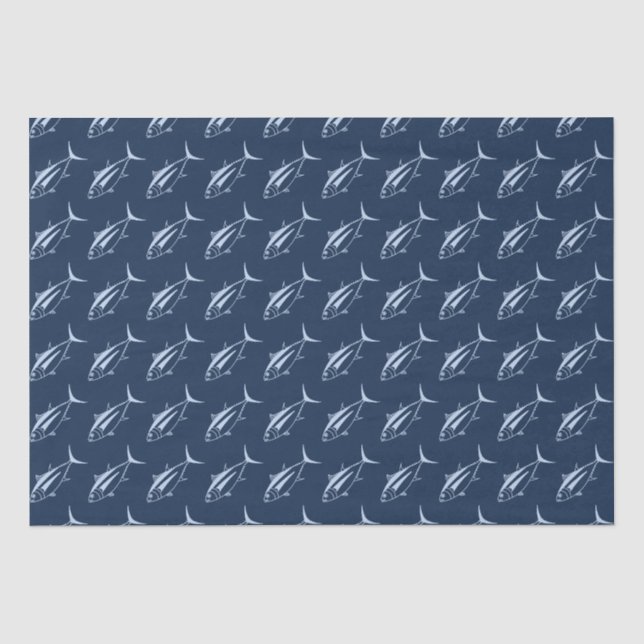 Niedlicher Thunfisch aus Weißem Thun in Pastel Blu Seidenpapier (Vorderseite)