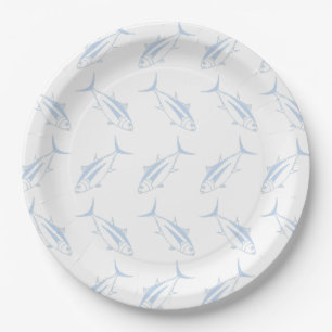 Niedlicher Thunfischfang in Pastel Blau und Weiß Pappteller