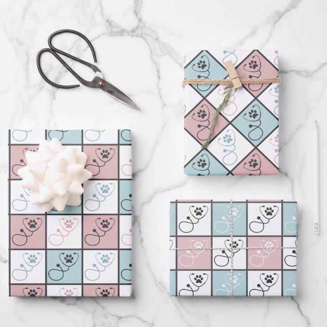 Niedlicher Tierarzt Geschenkpapier Set (Vorderseite)