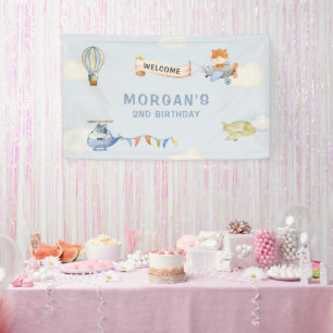 Niedlicher Tiere Airplane Blue Birthday Banner