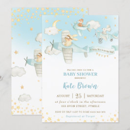 Niedlicher Tiere Airplanes Stars Sky Baby Shower B Einladung