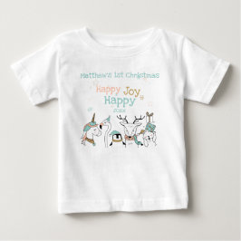 Niedlicher Tiere Baby's 1. Weihnachts-Happy Joy Baby T-shirt