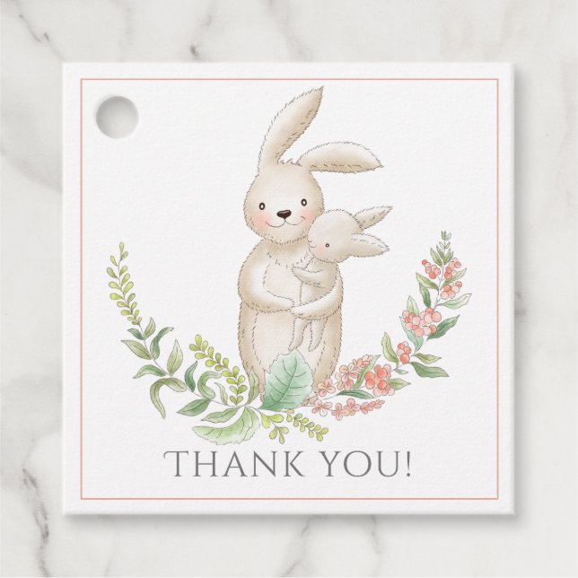 Niedlicher Tiere Bunny Pink Baby Dusche Danke Geschenkanhänger (Vorderseite)