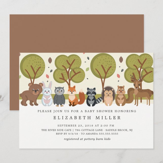 Niedlicher Tiere Forest Baby Dusche Einladung (Vorne/Hinten)