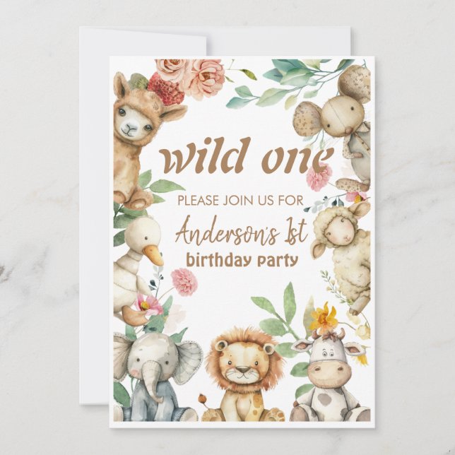 Niedlicher Tiere Geburtstag eines Aquarellbabys Einladung (Vorderseite)