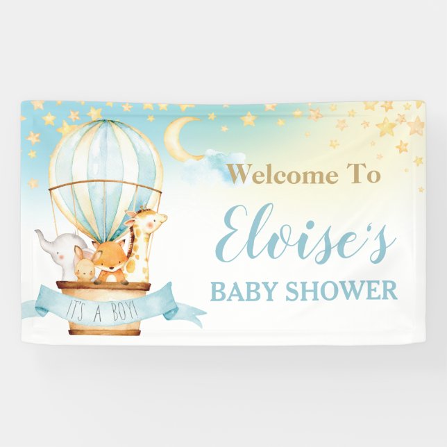 Niedlicher Tiere Hot Air Ballon Babydusche Willkom Banner (Horizontal)