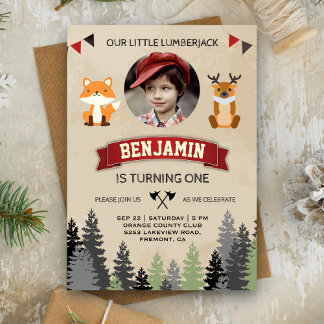 Niedlicher Tiere Lumberjack Geburtstagsparty Einla Einladung
